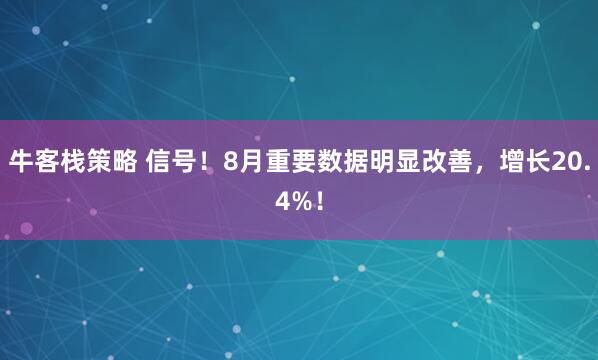 牛客栈策略 信号!8月重要数据明显改善,增长20.4%!